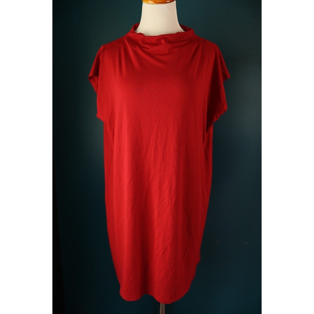 Eileen Fisher Cotton Funnel Neck Knee Length Boxy Viscose Stretch Dress XL